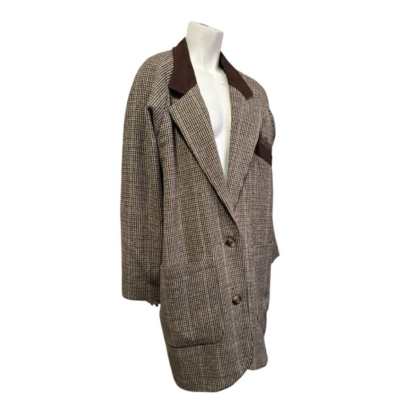 Vintage 1980 INNER VIEW Gitano brown plaid herringbone western coat Small Medium - Picture 5 of 16